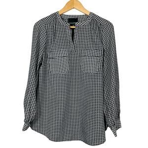 Cynthia Rowley Pocket Tunic Blouse Top Long Sleeve Mod Geo Print Casual - L